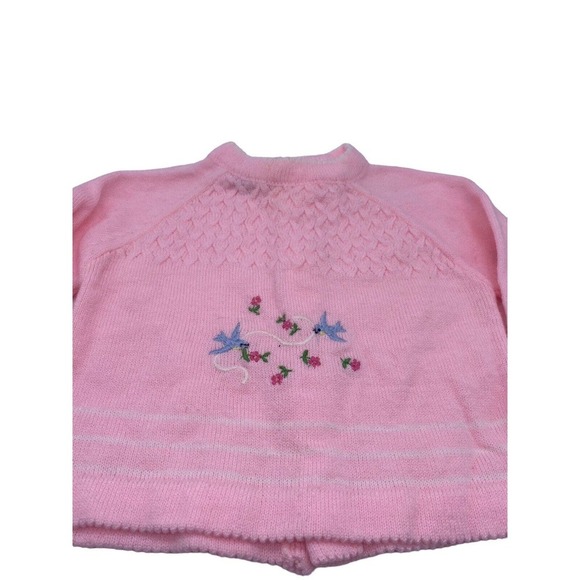 Vintage A Little Angel Sweater Baby 0-3M Pink Birds Embroidered Girls 1960s EUC - Picture 6 of 12